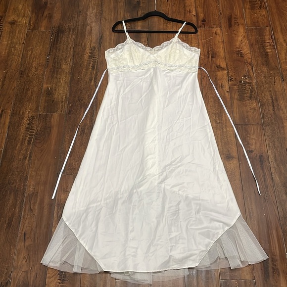 Flora Satin Nightgown Slip Dress Lace Mesh Bridal Feminine Casual Midi Romantic - Picture 12 of 15